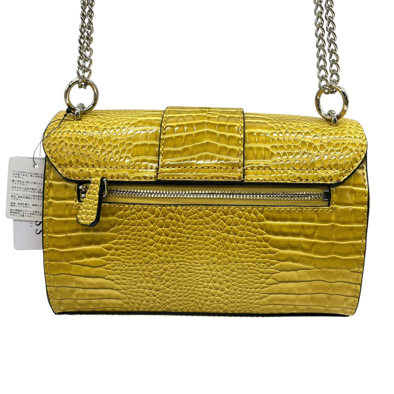 ゲス GUESS チェーンショルダーバッグ 型押し 黄色 イエローゴールド ロック金具 ロゴ 高級感 新品タグ付 R
