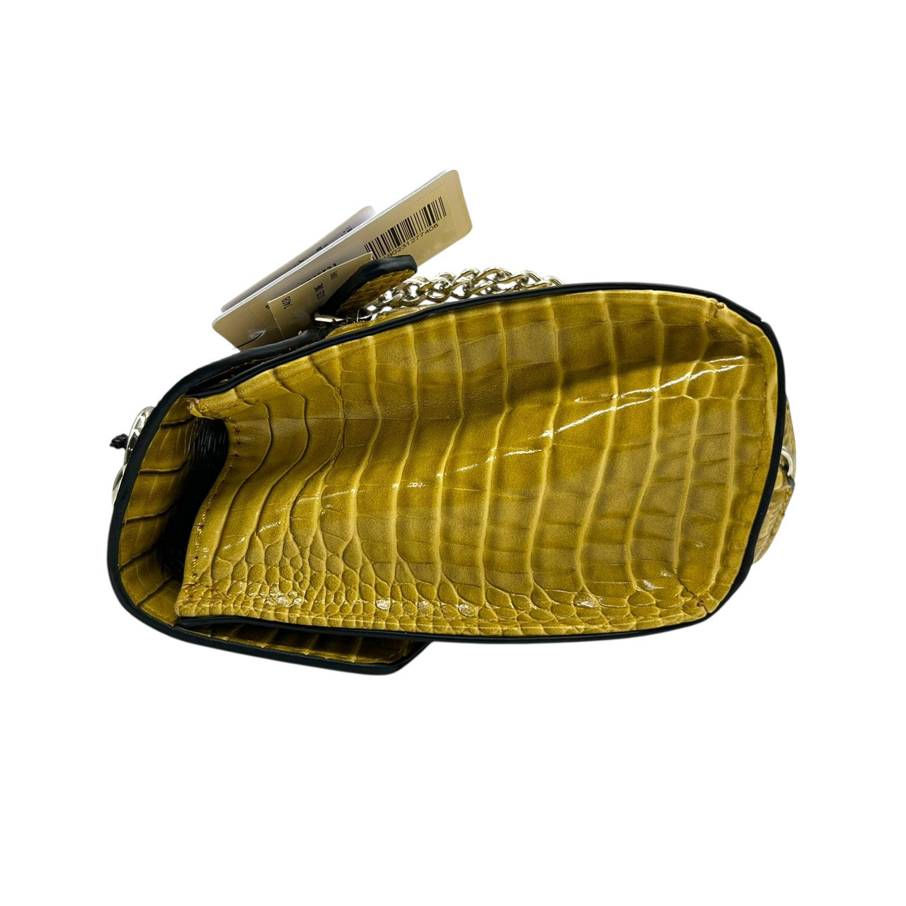 ゲス GUESS チェーンショルダーバッグ 型押し 黄色 イエローゴールド ロック金具 ロゴ 高級感 新品タグ付 R