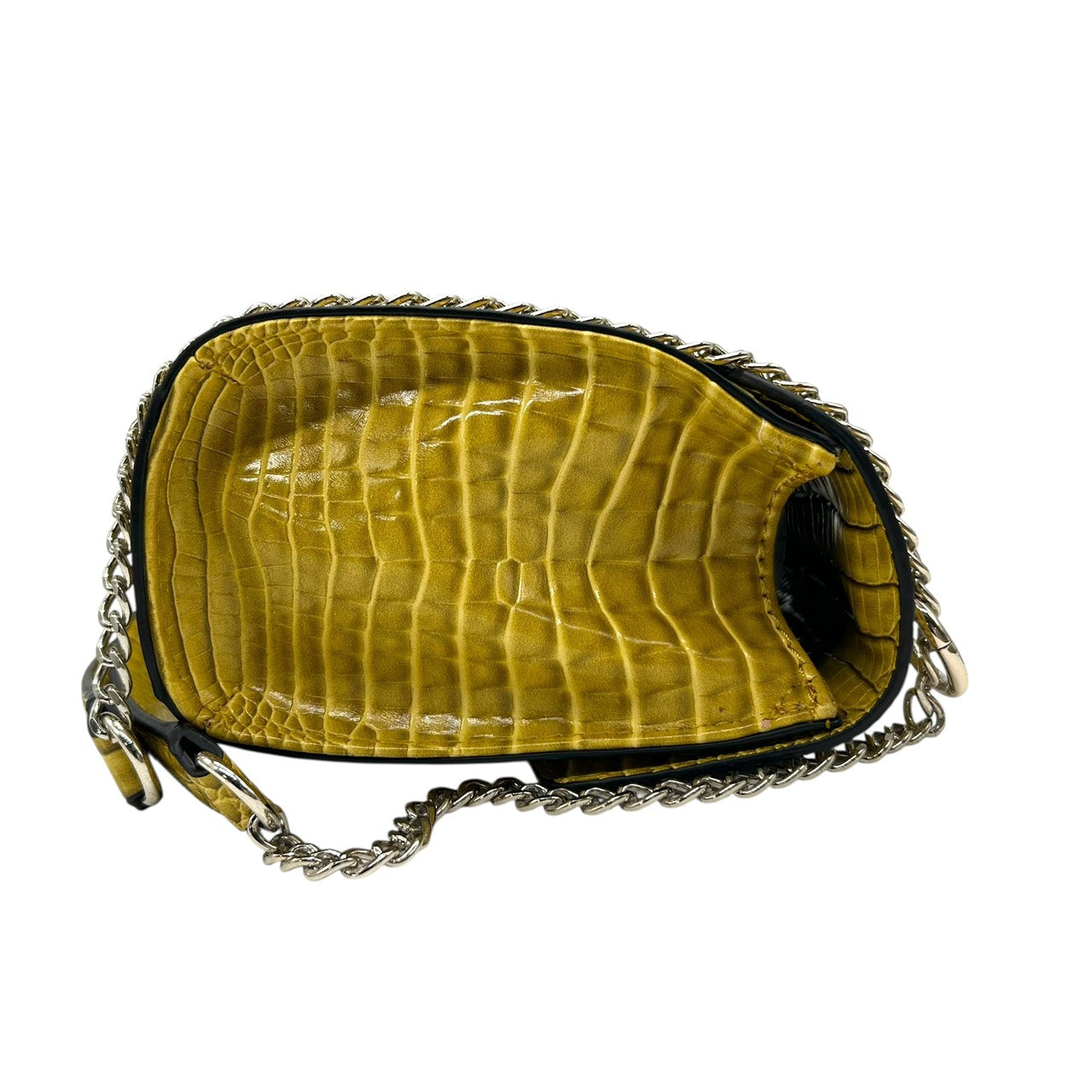 ゲス GUESS チェーンショルダーバッグ 型押し 黄色 イエローゴールド ロック金具 ロゴ 高級感 新品タグ付 R