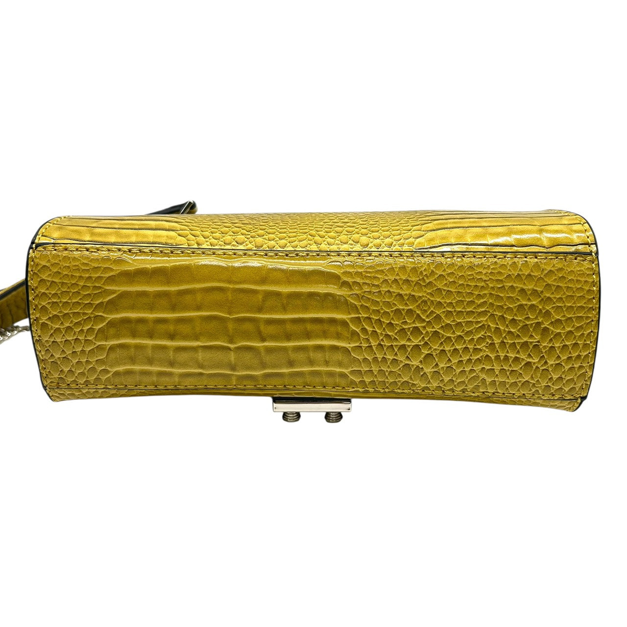 ゲス GUESS チェーンショルダーバッグ 型押し 黄色 イエローゴールド ロック金具 ロゴ 高級感 新品タグ付 R