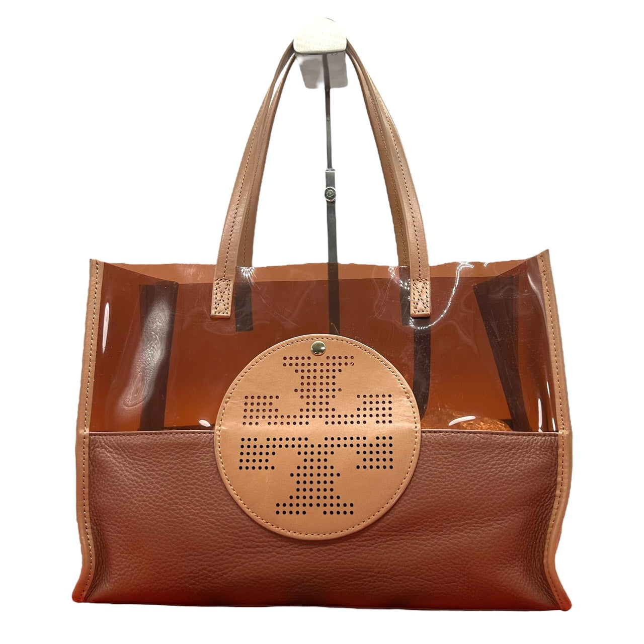 トリーバーチ TORY BURCH トートバッグ PVC クリア レザー 茶色 ブラウン系 パンチングロゴ ダブルT 上品 おしゃれ S66
