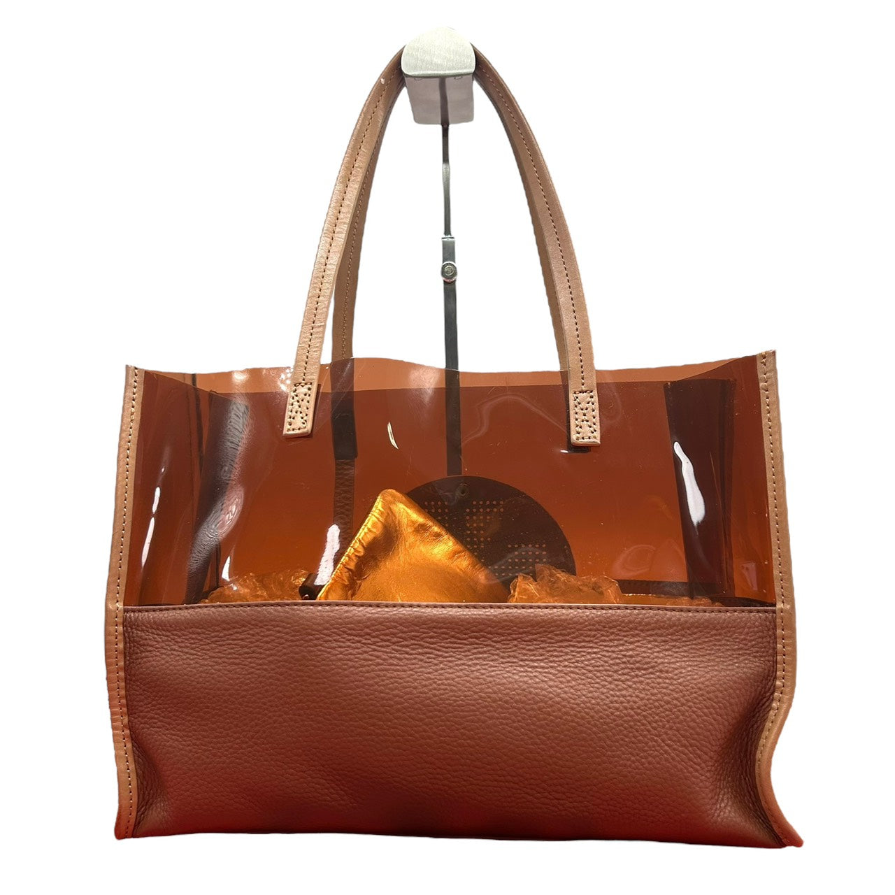 トリーバーチ TORY BURCH トートバッグ PVC クリア レザー 茶色 ブラウン系 パンチングロゴ ダブルT 上品 おしゃれ S66