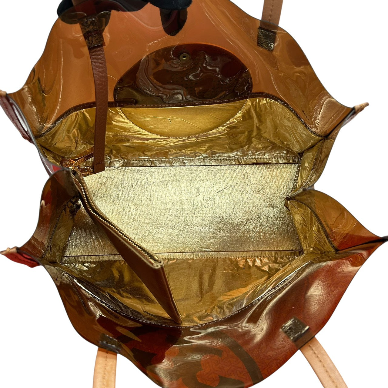 トリーバーチ TORY BURCH トートバッグ PVC クリア レザー 茶色 ブラウン系 パンチングロゴ ダブルT 上品 おしゃれ S66