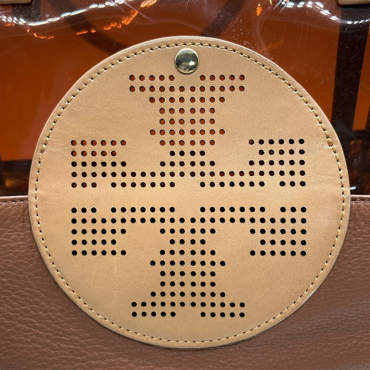 トリーバーチ TORY BURCH トートバッグ PVC クリア レザー 茶色 ブラウン系 パンチングロゴ ダブルT 上品 おしゃれ S66