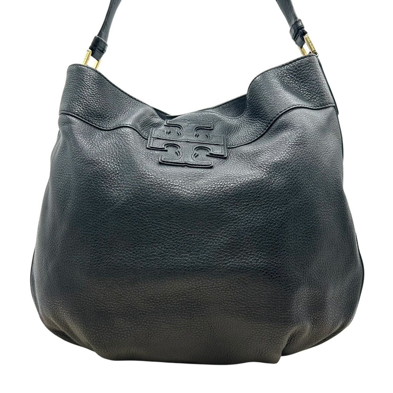 極美品 トリーバーチ TORY BURCH ホーボーバッグ ショルダーバッグ ワンショルダー 黒 ブラック レザー ロゴ型押し 高級 上品 S26