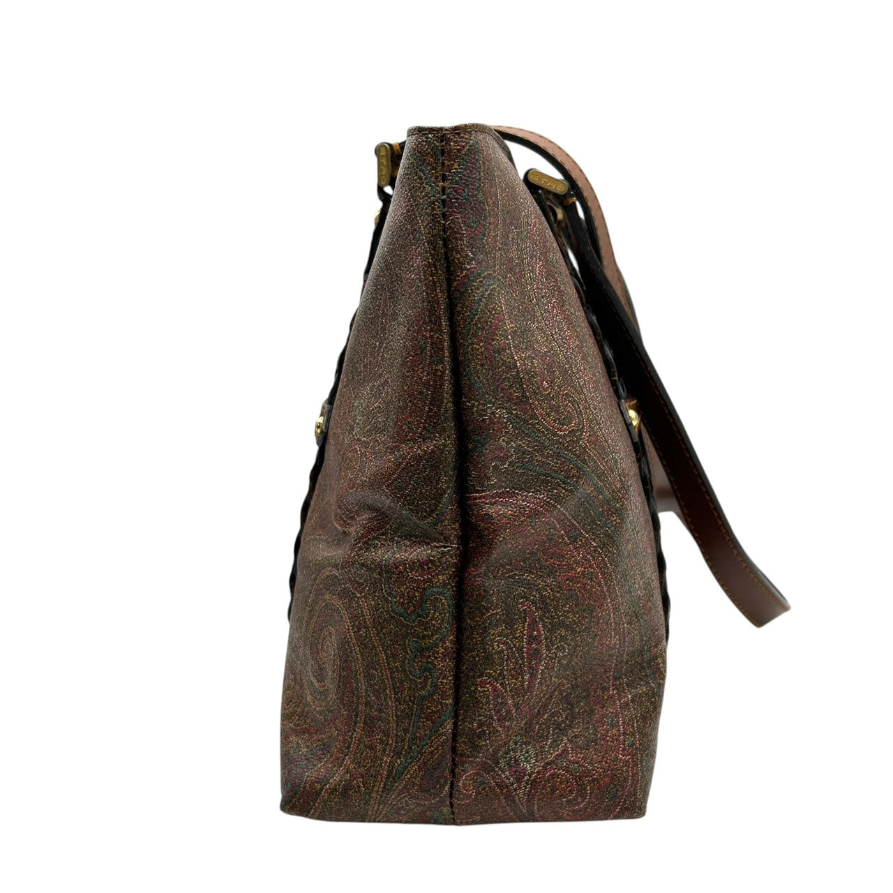 エトロ ETRO トートバッグ ペイズリー柄 レザーコンビ 茶色 ブラウン系 編み込みハンドル 上品 高級 S26
