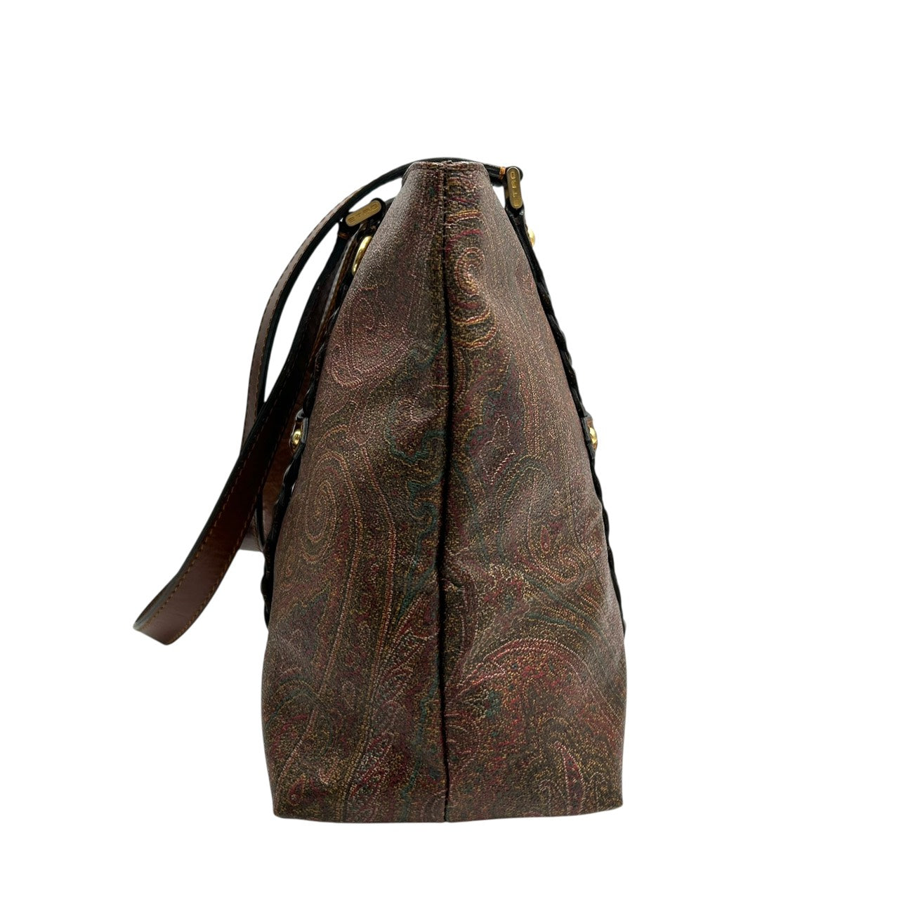 エトロ ETRO トートバッグ ペイズリー柄 レザーコンビ 茶色 ブラウン系 編み込みハンドル 上品 高級 S26