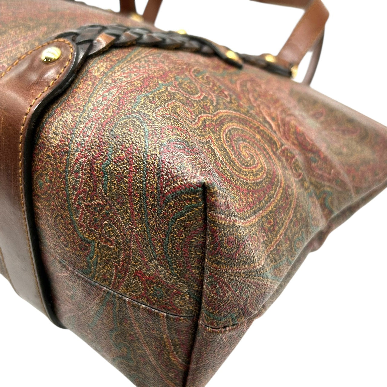 エトロ ETRO トートバッグ ペイズリー柄 レザーコンビ 茶色 ブラウン系 編み込みハンドル 上品 高級 S26