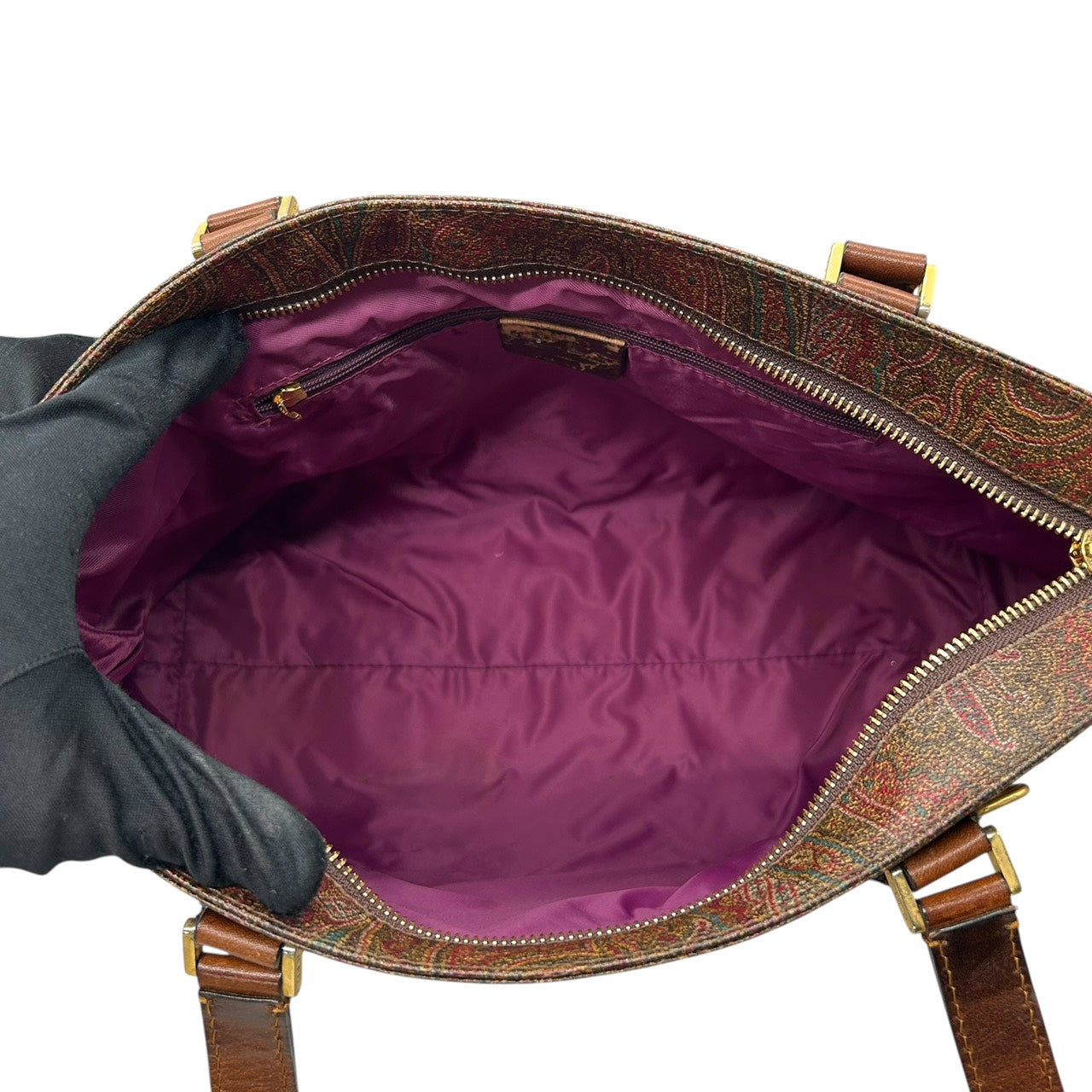 エトロ ETRO トートバッグ ペイズリー柄 レザーコンビ 茶色 ブラウン系 編み込みハンドル 上品 高級 S26