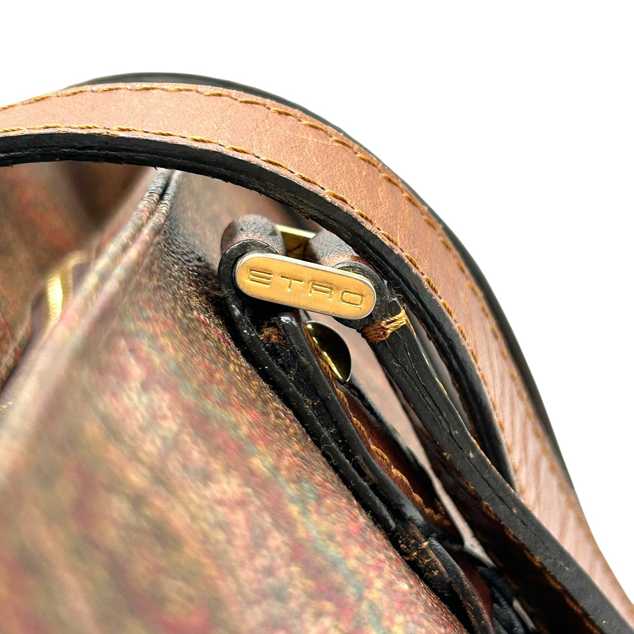 エトロ ETRO トートバッグ ペイズリー柄 レザーコンビ 茶色 ブラウン系 編み込みハンドル 上品 高級 S26