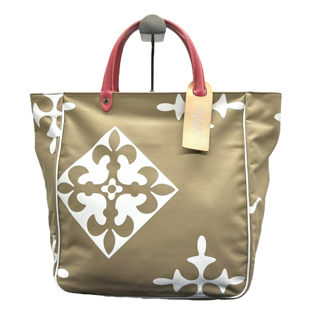 新品同様 ラシット russet トートバッグ ハンドバッグ ナイロン×レザー 白 ホワイト ベージュ ピンクハンドル A4収納可 軽量 上品 S26