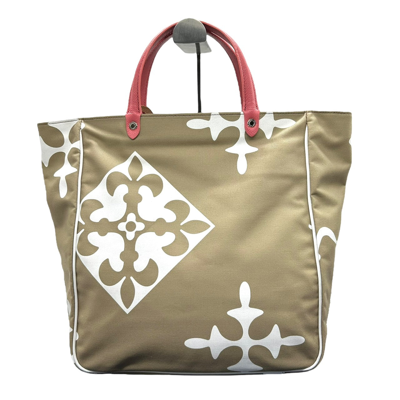 新品同様 ラシット russet トートバッグ ハンドバッグ ナイロン×レザー 白 ホワイト ベージュ ピンクハンドル A4収納可 軽量 上品 S26