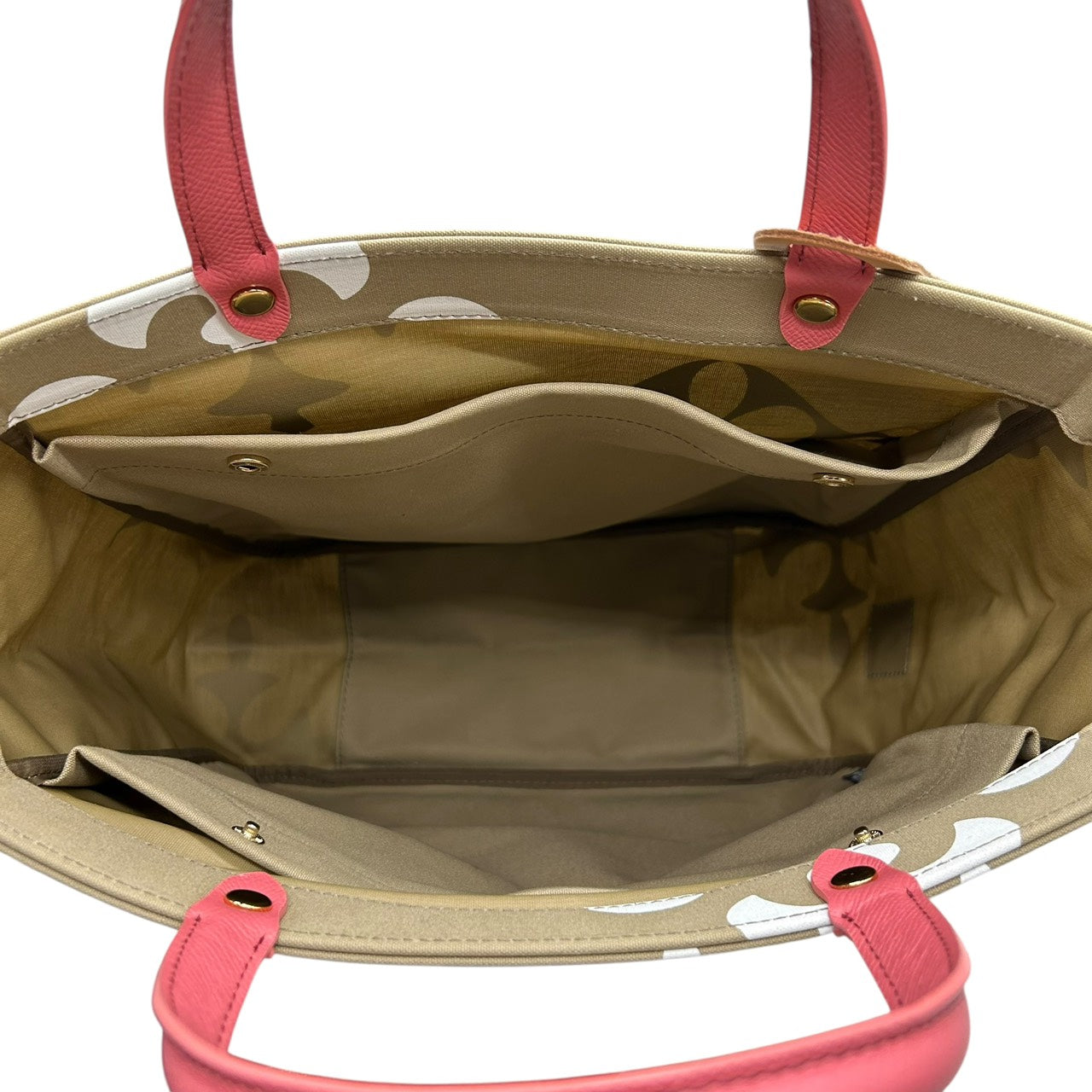 新品同様 ラシット russet トートバッグ ハンドバッグ ナイロン×レザー 白 ホワイト ベージュ ピンクハンドル A4収納可 軽量 上品 S26