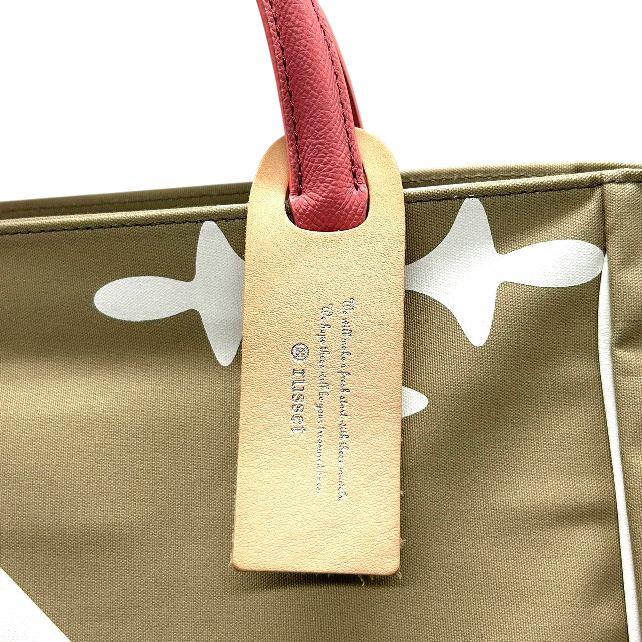 新品同様 ラシット russet トートバッグ ハンドバッグ ナイロン×レザー 白 ホワイト ベージュ ピンクハンドル A4収納可 軽量 上品 S26