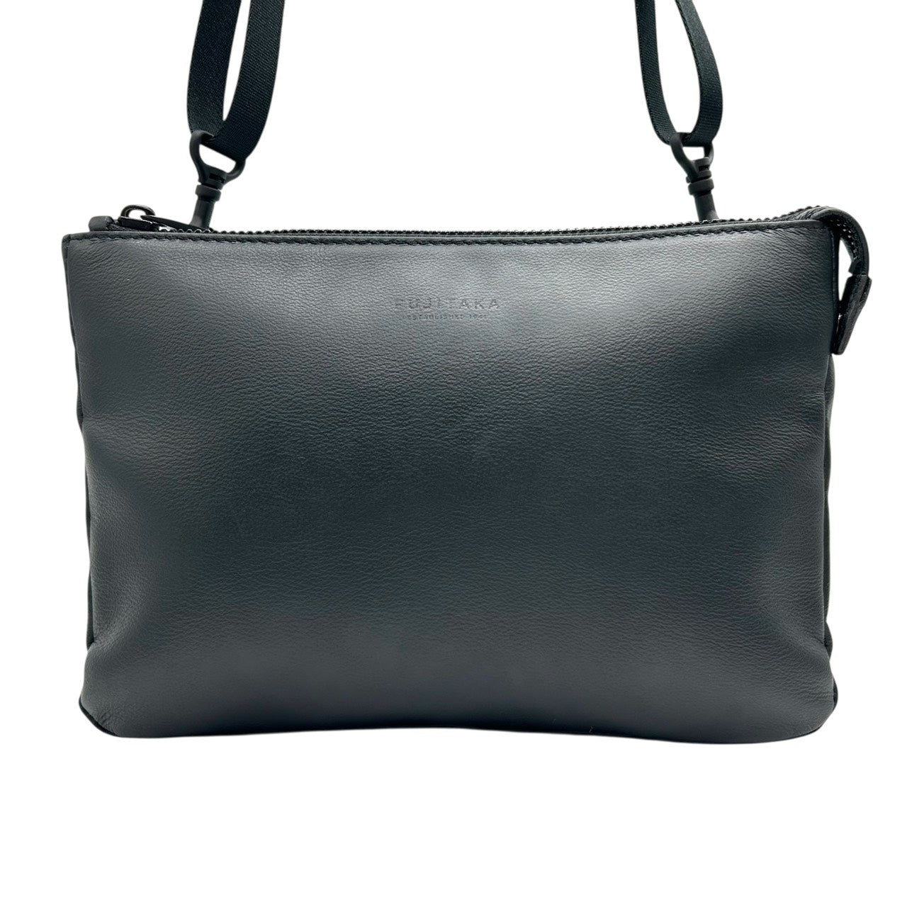 極美品 FUJITAKA ショルダーバッグ レザー ブラック 黒 シュリンクレザー 本革 サコッシュ メンズ 日本製 シンプル S26