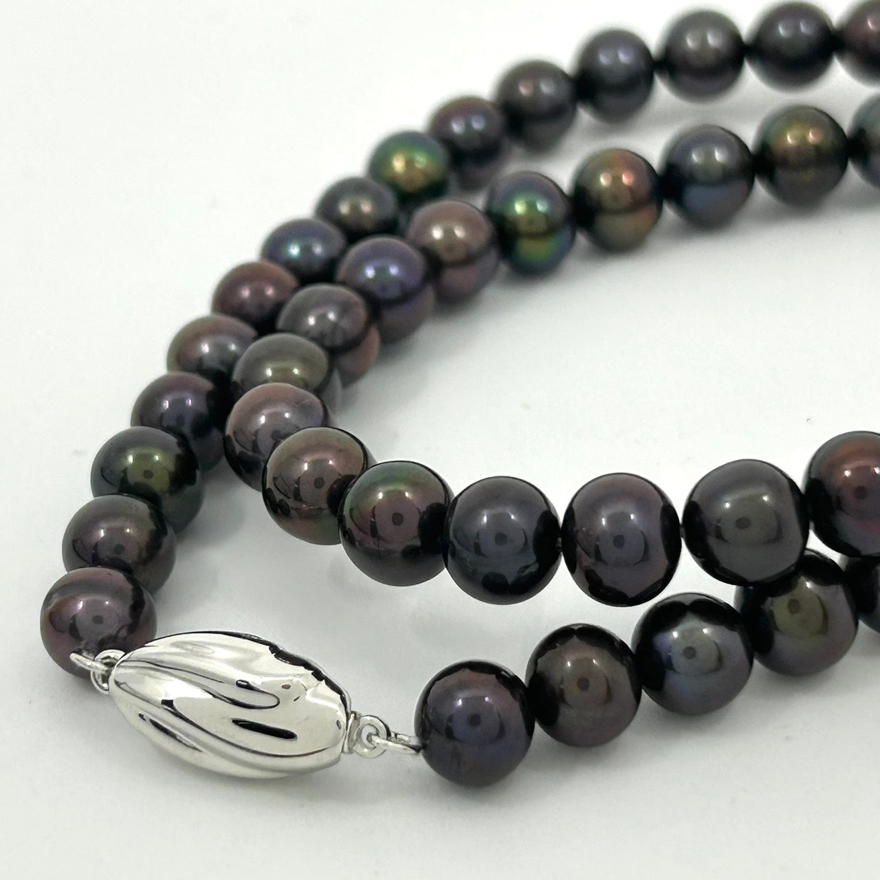 新品同様 ジュエリーマキ 黒蝶真珠 パール ネックレス シルバー金具 ブラック系 7mm珠 高級 本真珠 I10