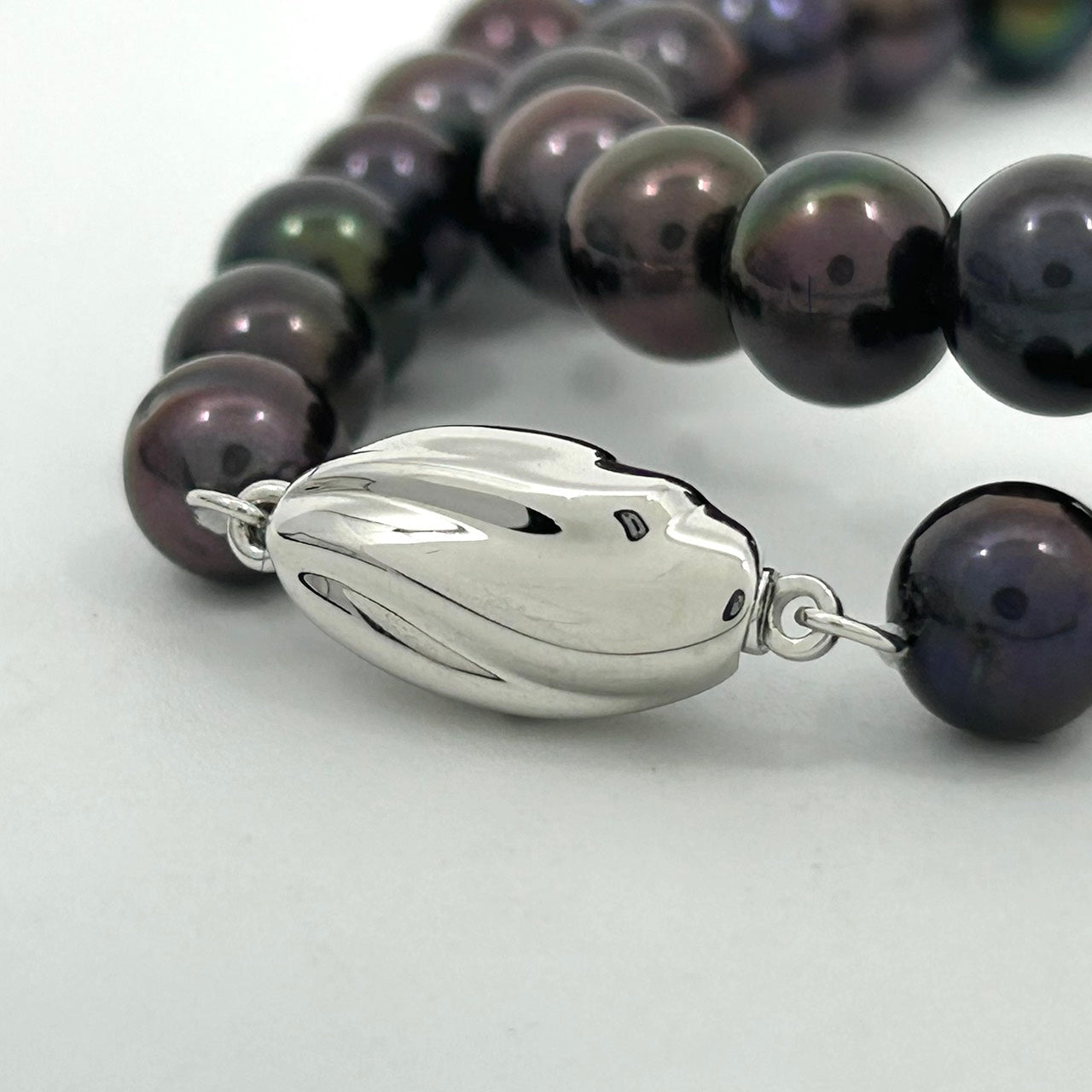 新品同様 ジュエリーマキ 黒蝶真珠 パール ネックレス シルバー金具 ブラック系 7mm珠 高級 本真珠 I10