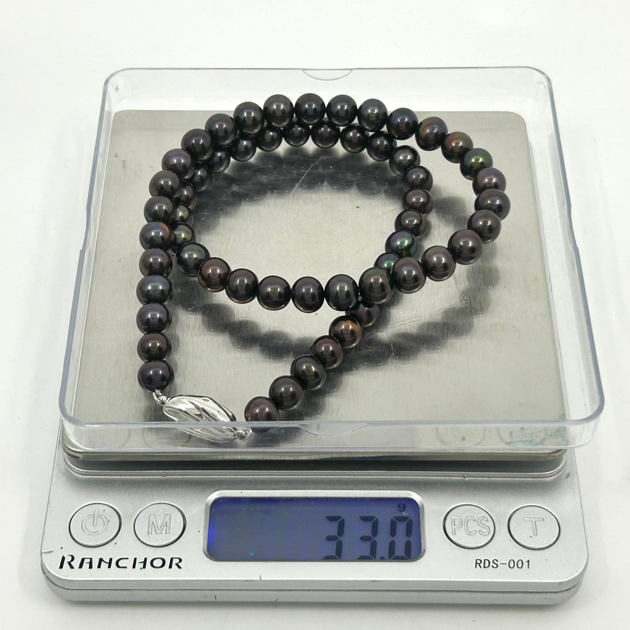 新品同様 ジュエリーマキ 黒蝶真珠 パール ネックレス シルバー金具 ブラック系 7mm珠 高級 本真珠 I10