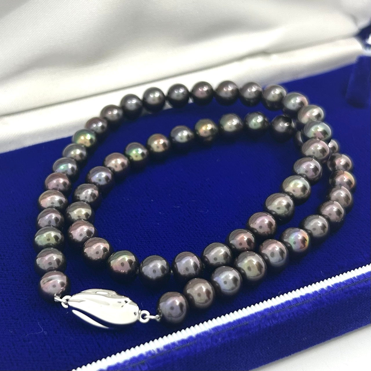 新品同様 ジュエリーマキ 黒蝶真珠 パール ネックレス シルバー金具 ブラック系 7mm珠 高級 本真珠 I10