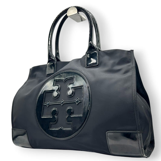 【Tory Burch】トリーバーチ エラトート トートバッグ ワンショルダー A4収納可 自立可 大容量 ナイロン パテントレザー ブラック 黒 デカロゴ ビッグロゴ レディース 通勤通学 ビジネス 軽量 人気モデル クリーニング済み s46