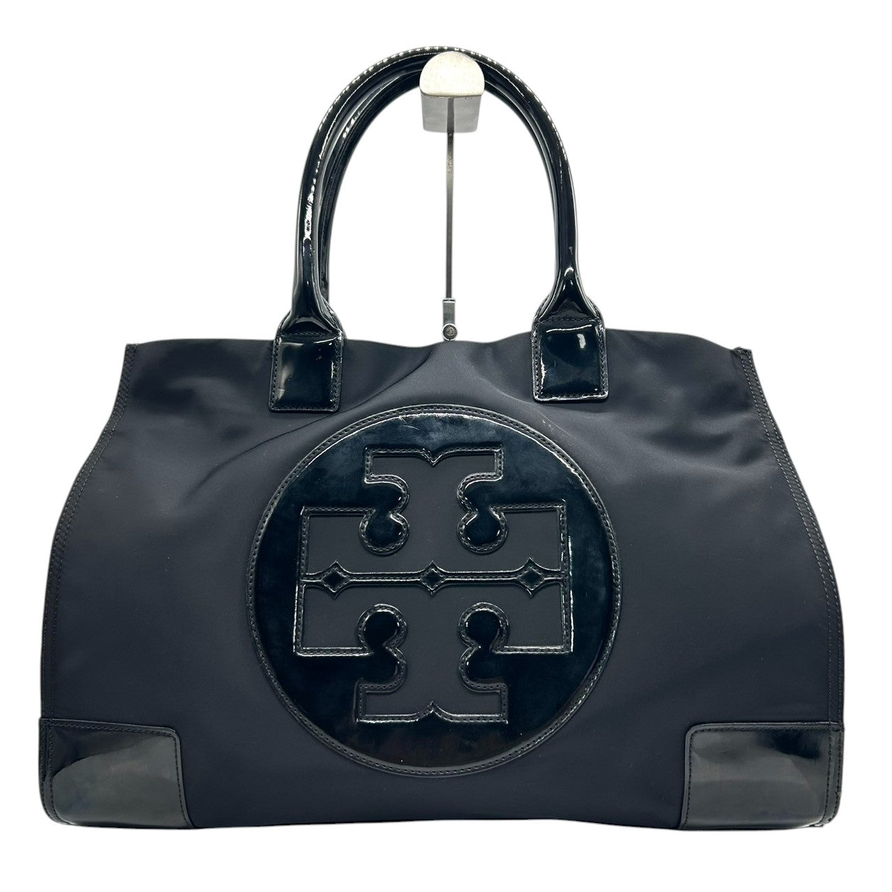 【Tory Burch】トリーバーチ エラトート トートバッグ ワンショルダー A4収納可 自立可 大容量 ナイロン パテントレザー ブラック 黒 デカロゴ ビッグロゴ レディース 通勤通学 ビジネス 軽量 人気モデル クリーニング済み s46