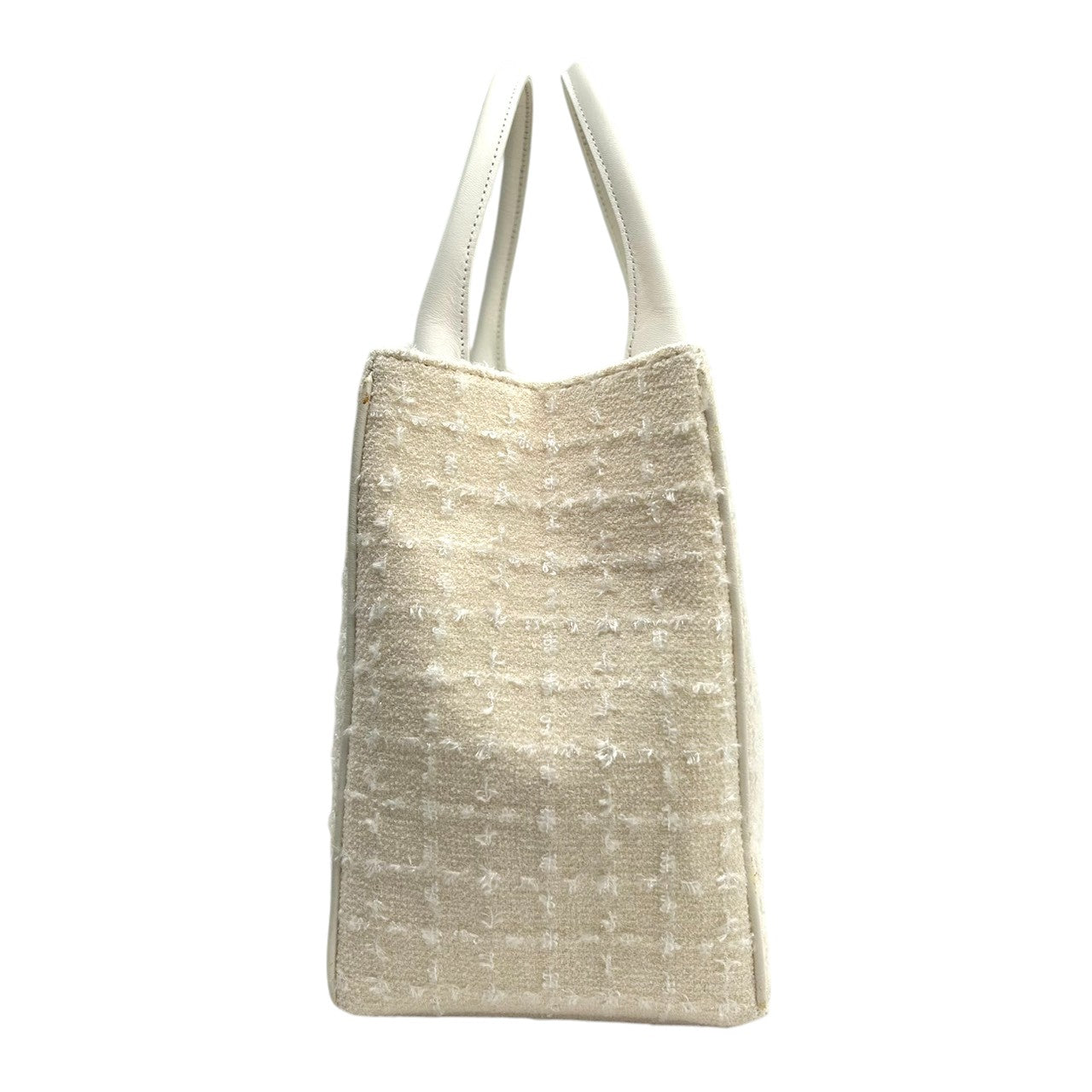 【美品】Samantha Vega サマンサベガ ハンドバッグ トートバッグ ワンショルダー 自立可 A4収納可 ツイード キャンバス レザー ホワイト アイボリー系 レディース フェミニン エレガント 上品 通勤通学 人気モデル クリーニング済み s33