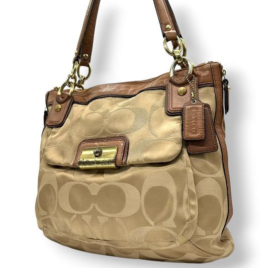 【COACH】コーチ クリスティン 型押しレザー ショルダーバッグ ワンショルダー F18301 シグネチャー キャンバス レザー ブラウン系 A4収納可 ターンロック チェーンハンドル レディース 通勤通学 エレガント 人気モデル クリーニング済み s32