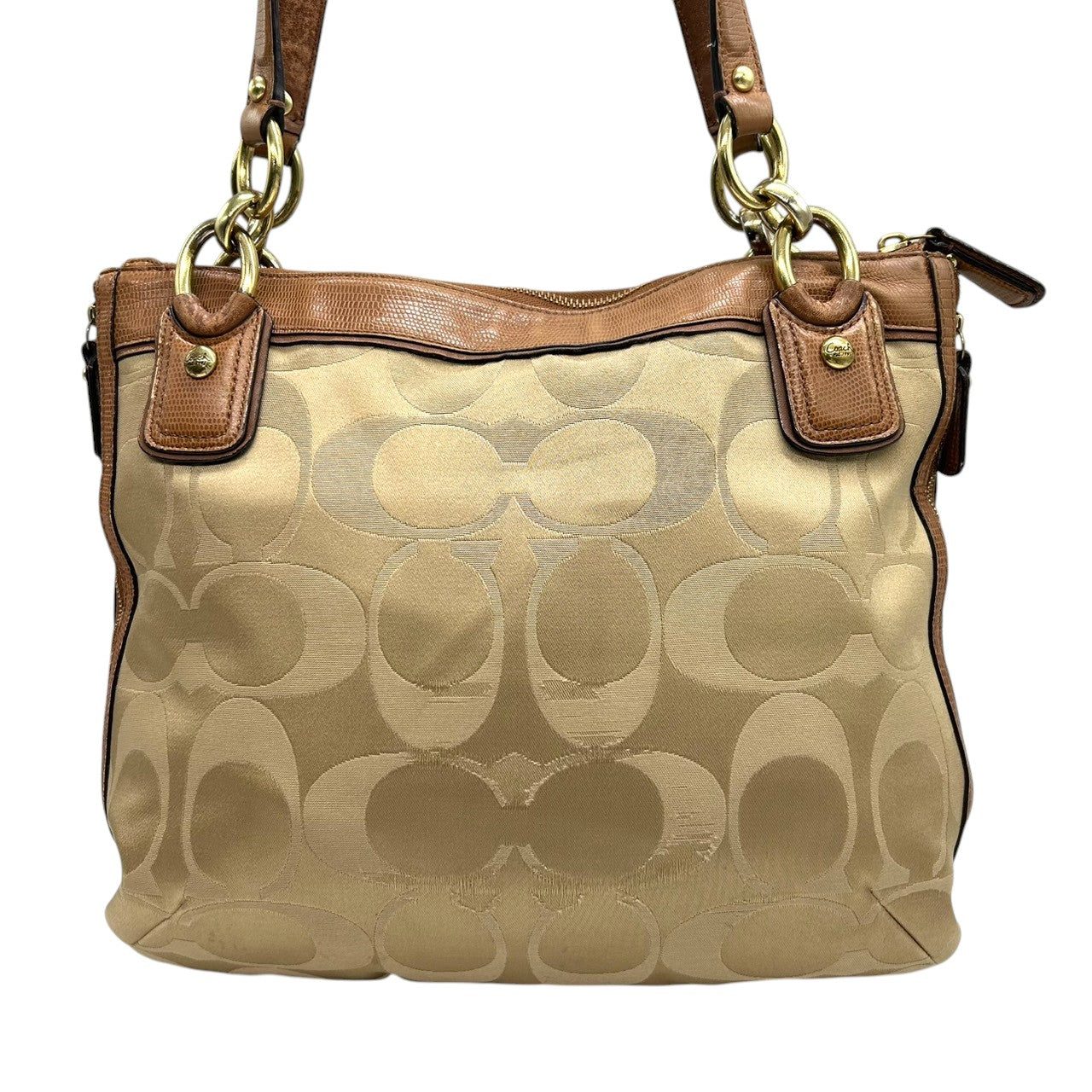 【COACH】コーチ クリスティン 型押しレザー ショルダーバッグ ワンショルダー F18301 シグネチャー キャンバス レザー ブラウン系 A4収納可 ターンロック チェーンハンドル レディース 通勤通学 エレガント 人気モデル クリーニング済み s32