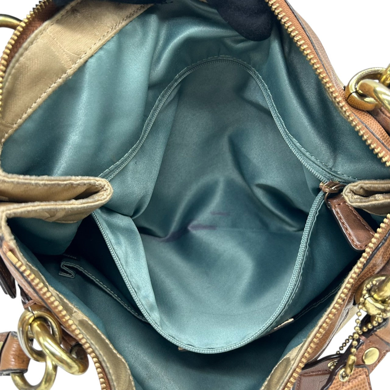 【COACH】コーチ クリスティン 型押しレザー ショルダーバッグ ワンショルダー F18301 シグネチャー キャンバス レザー ブラウン系 A4収納可 ターンロック チェーンハンドル レディース 通勤通学 エレガント 人気モデル クリーニング済み s32