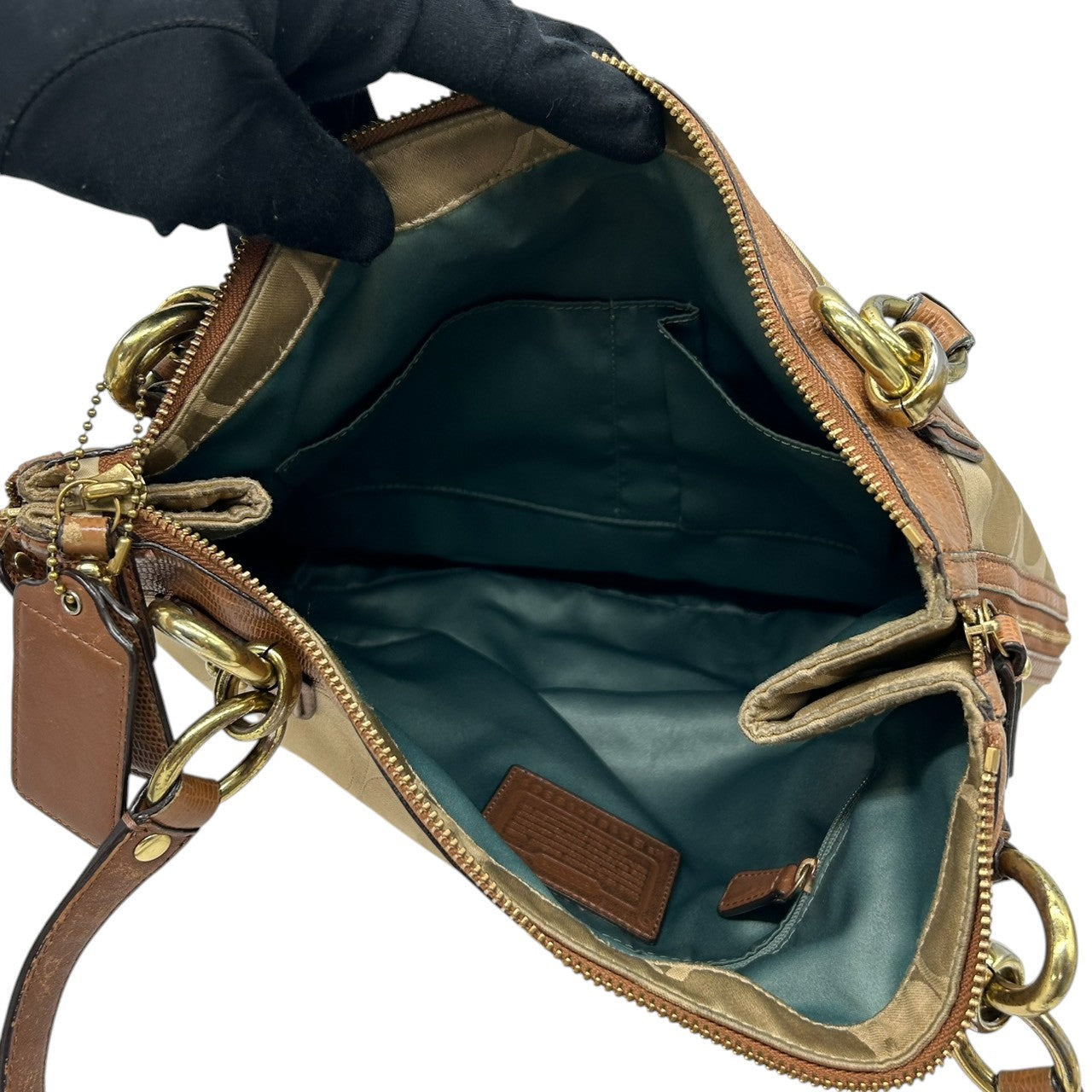 【COACH】コーチ クリスティン 型押しレザー ショルダーバッグ ワンショルダー F18301 シグネチャー キャンバス レザー ブラウン系 A4収納可 ターンロック チェーンハンドル レディース 通勤通学 エレガント 人気モデル クリーニング済み s32