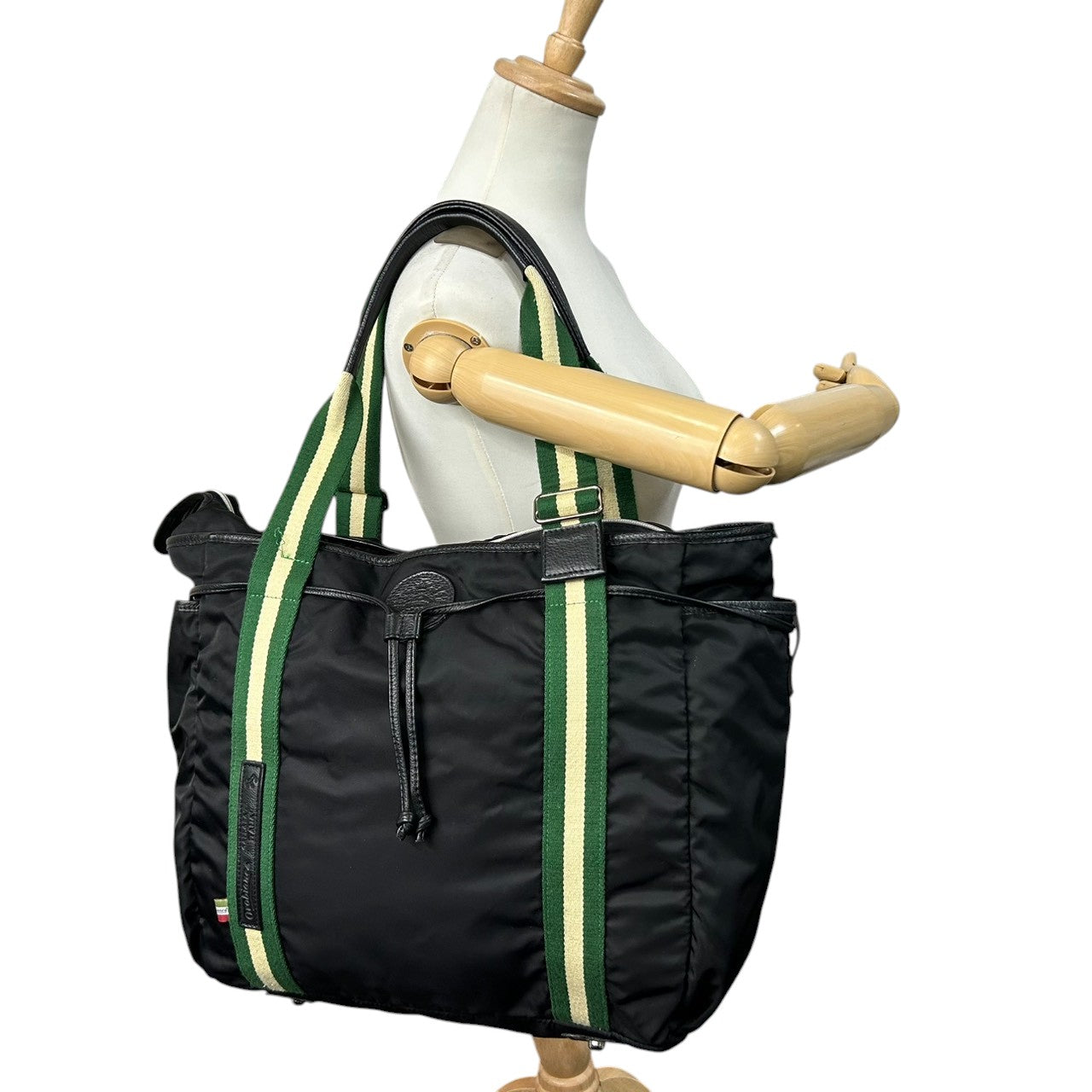 【Orobianco】オロビアンコ トートバッグ ワンショルダー A4収納可 大容量 ナイロン レザー ブラック グリーン ストライプハンドル メンズ レディース ユニセックス ビジネスバッグ 通勤通学 イタリア製 人気モデル クリーニング済み X