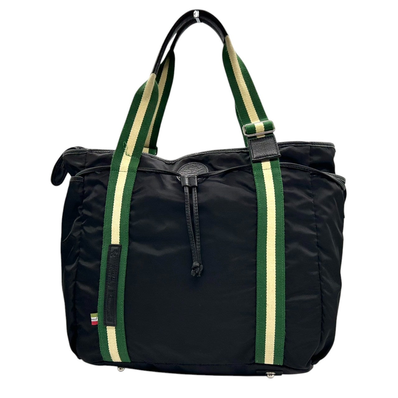 【Orobianco】オロビアンコ トートバッグ ワンショルダー A4収納可 大容量 ナイロン レザー ブラック グリーン ストライプハンドル メンズ レディース ユニセックス ビジネスバッグ 通勤通学 イタリア製 人気モデル クリーニング済み X