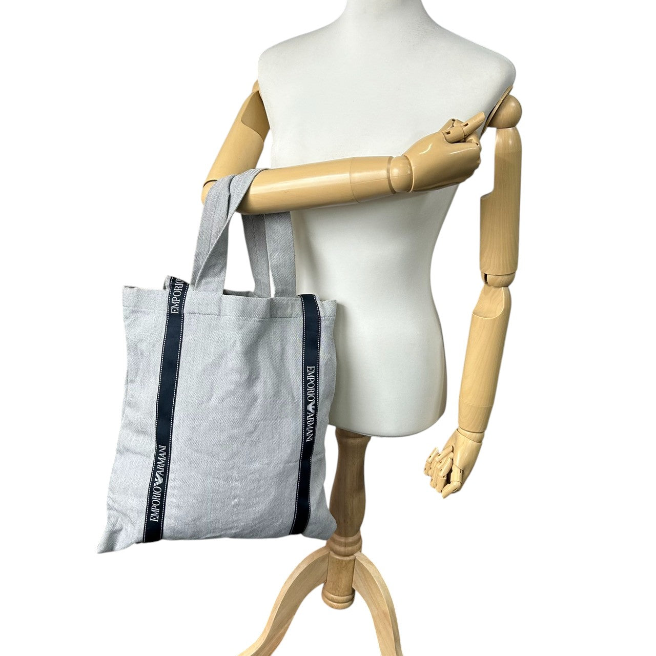 【EMPORIO ARMANI】エンポリオアルマーニ 2WAY トートバッグ ショルダーバッグ 大容量 キャンバス グレー ロゴテープストラップ メンズ レディース ユニセックス カジュアル スタイリッシュ イタリア製 人気モデル クリーニング済み s66