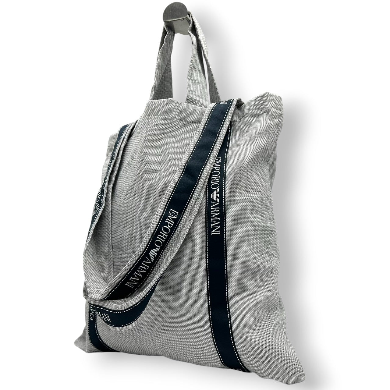 【EMPORIO ARMANI】エンポリオアルマーニ 2WAY トートバッグ ショルダーバッグ 大容量 キャンバス グレー ロゴテープストラップ メンズ レディース ユニセックス カジュアル スタイリッシュ イタリア製 人気モデル クリーニング済み s66