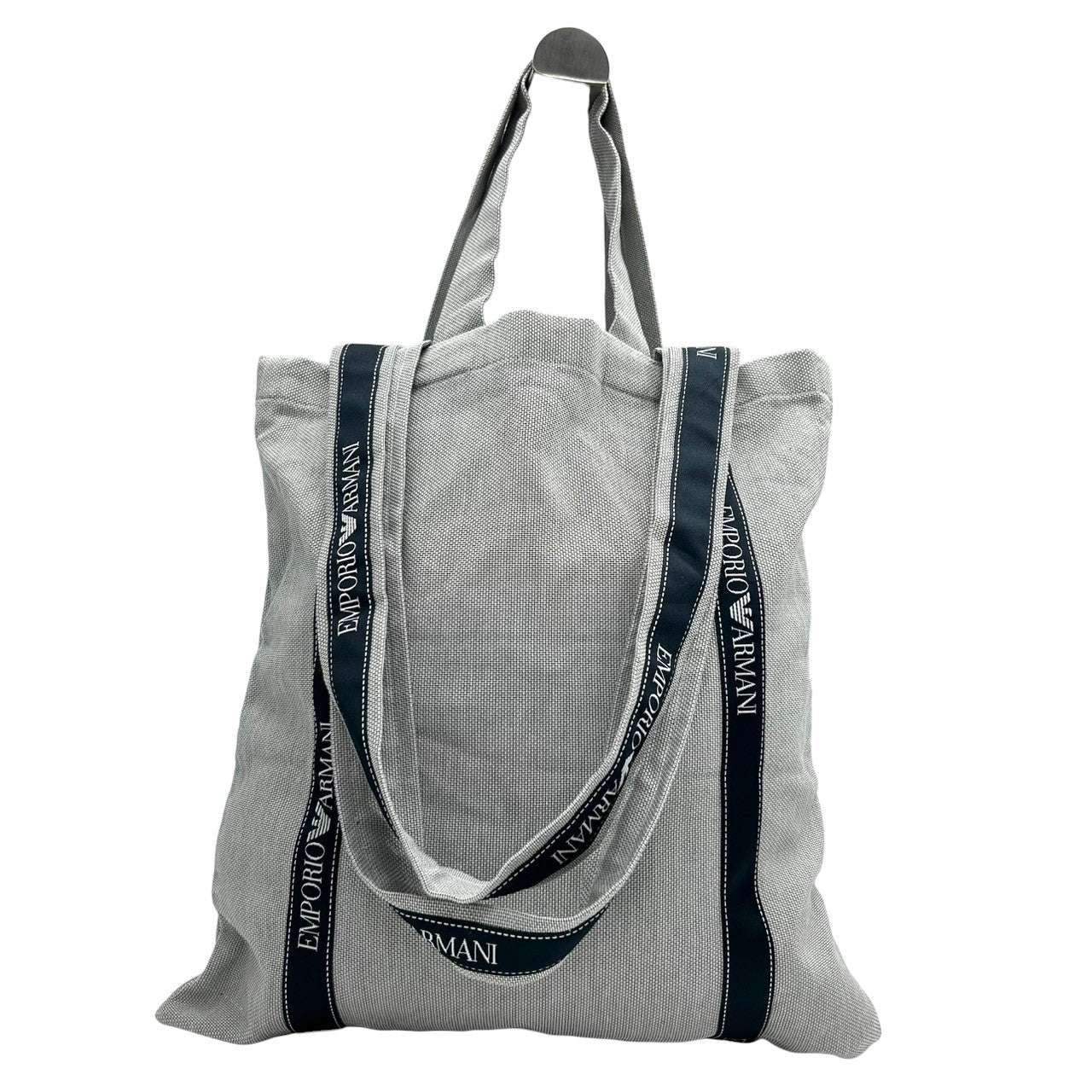 【EMPORIO ARMANI】エンポリオアルマーニ 2WAY トートバッグ ショルダーバッグ 大容量 キャンバス グレー ロゴテープストラップ メンズ レディース ユニセックス カジュアル スタイリッシュ イタリア製 人気モデル クリーニング済み s66