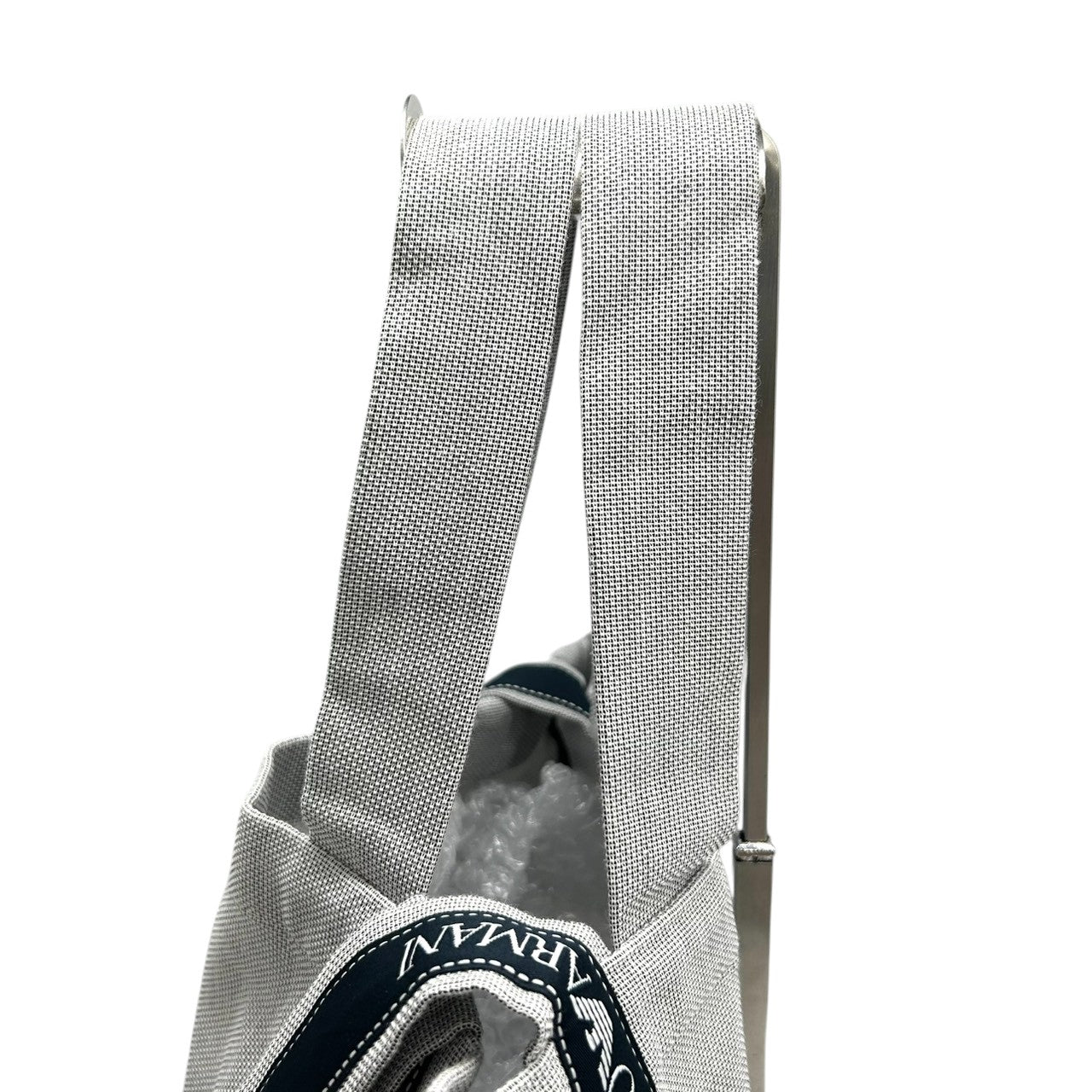 【EMPORIO ARMANI】エンポリオアルマーニ 2WAY トートバッグ ショルダーバッグ 大容量 キャンバス グレー ロゴテープストラップ メンズ レディース ユニセックス カジュアル スタイリッシュ イタリア製 人気モデル クリーニング済み s66