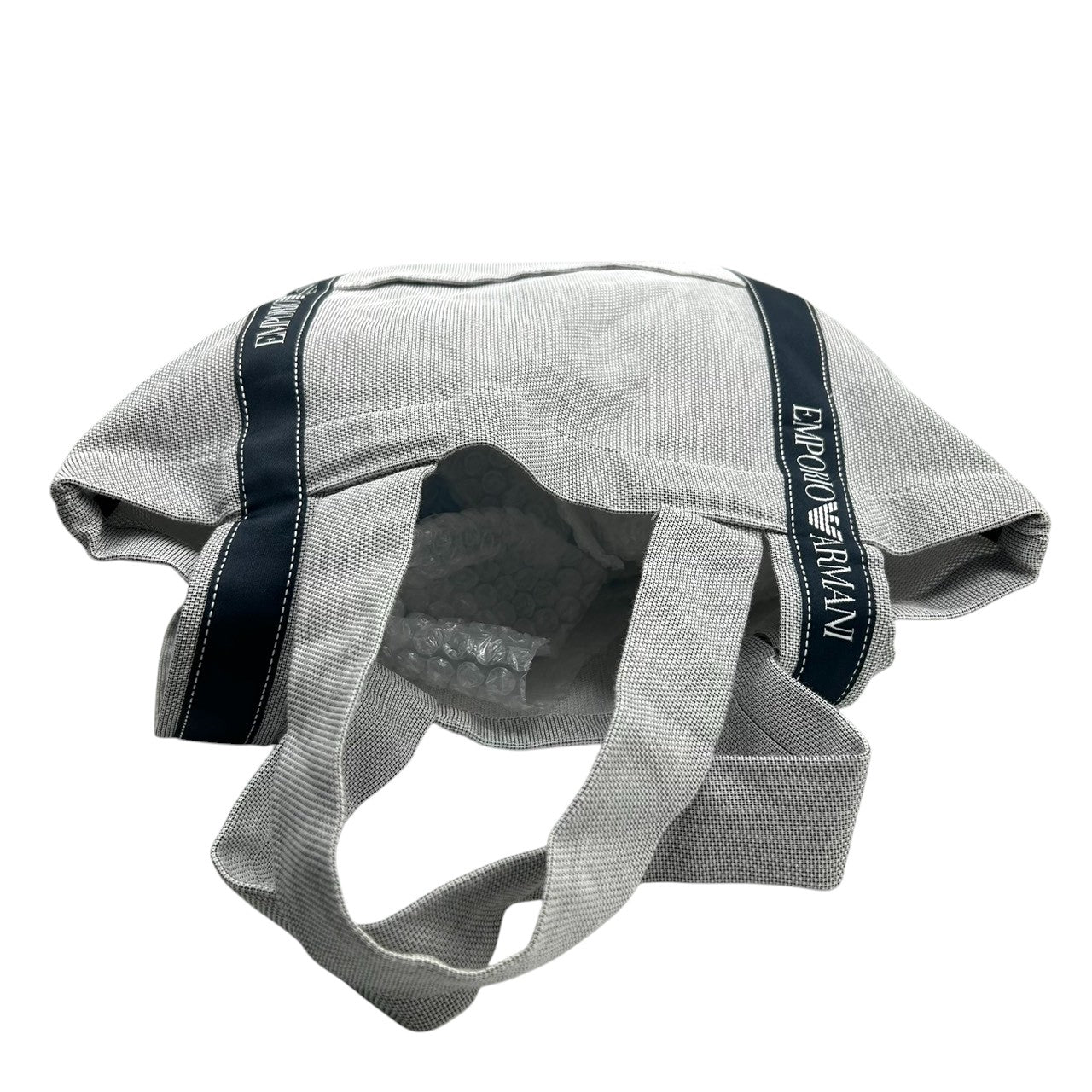 【EMPORIO ARMANI】エンポリオアルマーニ 2WAY トートバッグ ショルダーバッグ 大容量 キャンバス グレー ロゴテープストラップ メンズ レディース ユニセックス カジュアル スタイリッシュ イタリア製 人気モデル クリーニング済み s66