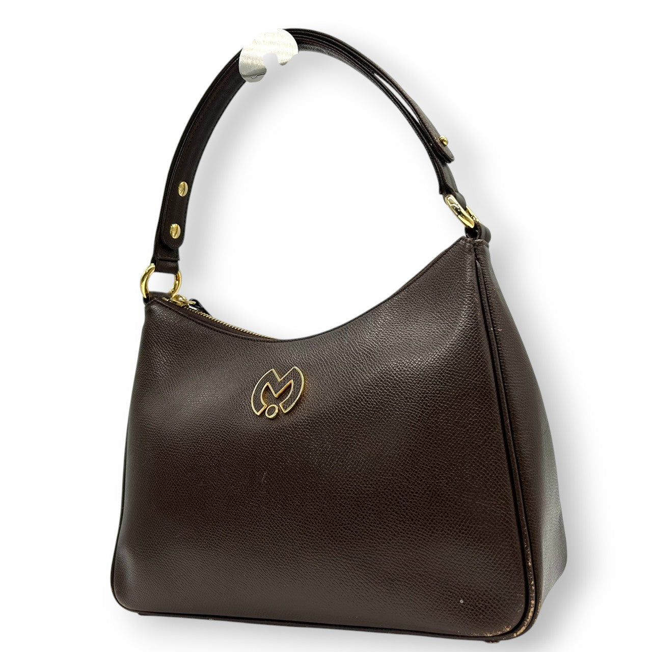 【mila Schn】ミラショーン ハンドバッグ ワンショルダー 自立可 Mロゴ 本革 レザー ダークブラウン ゴールド金具 レディース ヴィンテージ クラシック エレガント フォーマル パーティー 人気モデル クリーニング済み s99