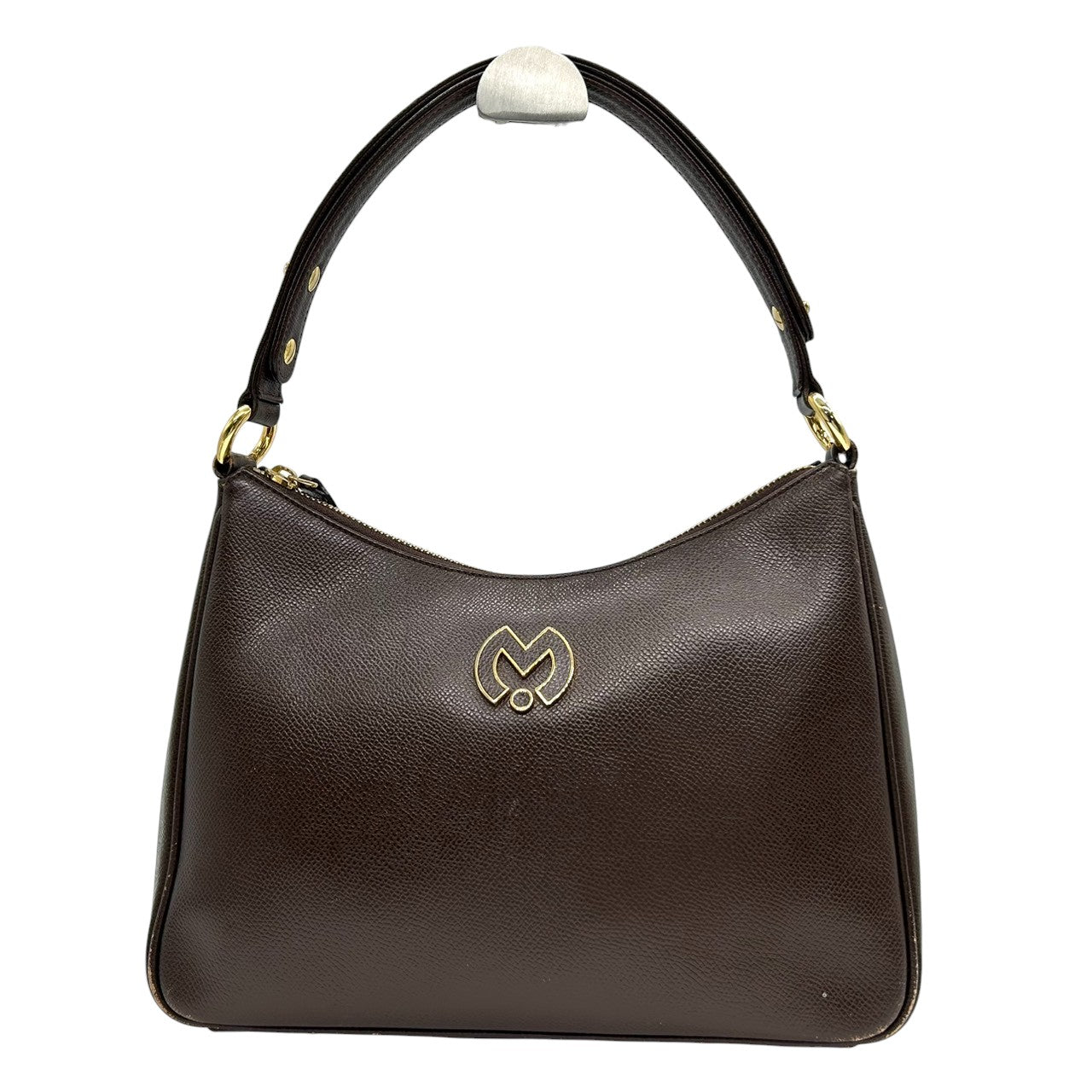 【mila Schn】ミラショーン ハンドバッグ ワンショルダー 自立可 Mロゴ 本革 レザー ダークブラウン ゴールド金具 レディース ヴィンテージ クラシック エレガント フォーマル パーティー 人気モデル クリーニング済み s99