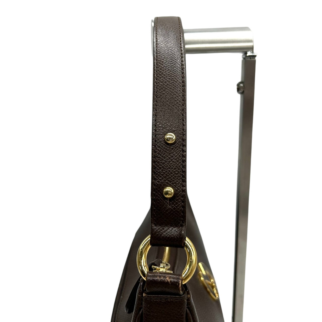 【mila Schn】ミラショーン ハンドバッグ ワンショルダー 自立可 Mロゴ 本革 レザー ダークブラウン ゴールド金具 レディース ヴィンテージ クラシック エレガント フォーマル パーティー 人気モデル クリーニング済み s99