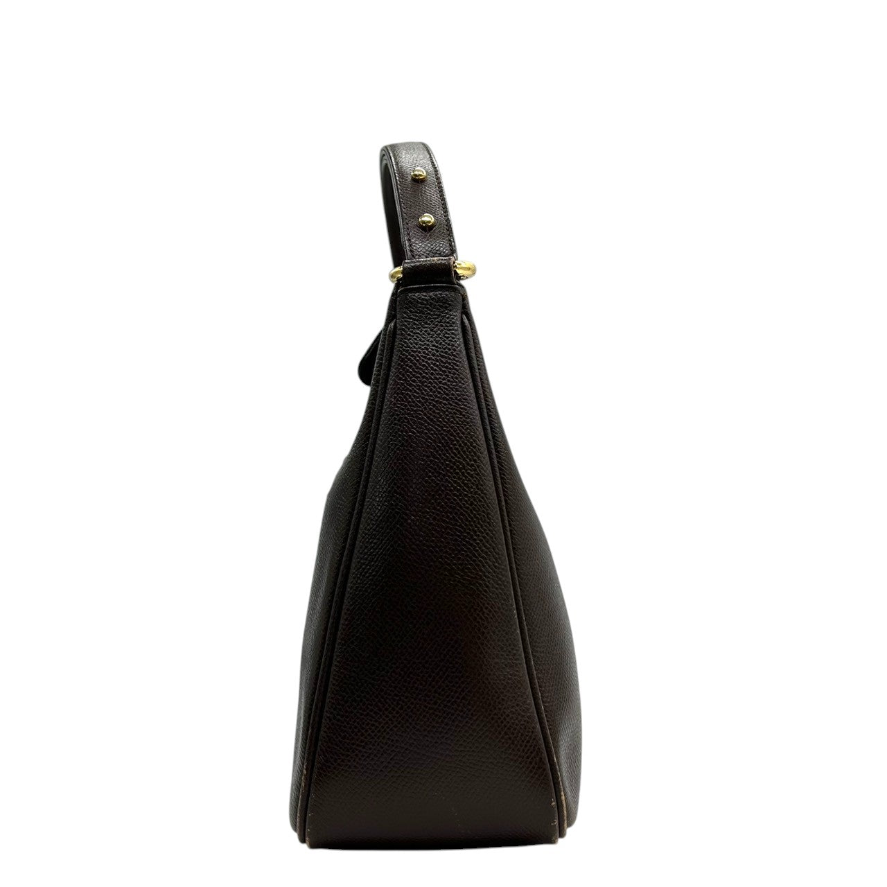 【mila Schn】ミラショーン ハンドバッグ ワンショルダー 自立可 Mロゴ 本革 レザー ダークブラウン ゴールド金具 レディース ヴィンテージ クラシック エレガント フォーマル パーティー 人気モデル クリーニング済み s99