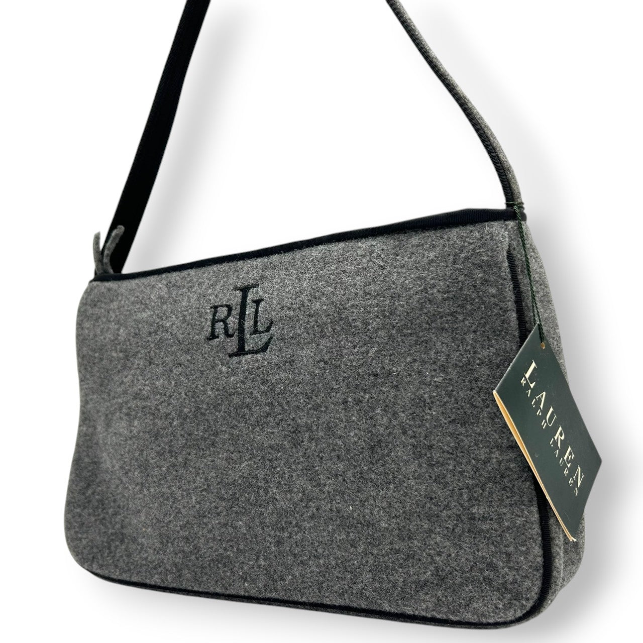 【美品/タグ付き】LAUREN RALPH LAUREN ローレンラルフローレン ショルダーバッグ ワンショルダー アクセサリーポーチ ウール グレー ブラック RLLロゴ 刺繍 レディース エレガント クラシック 秋冬モデル クリーニング済み s99