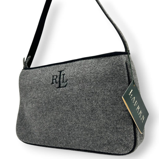 【美品/タグ付き】LAUREN RALPH LAUREN ローレンラルフローレン ショルダーバッグ ワンショルダー アクセサリーポーチ ウール グレー ブラック RLLロゴ 刺繍 レディース エレガント クラシック 秋冬モデル クリーニング済み s99