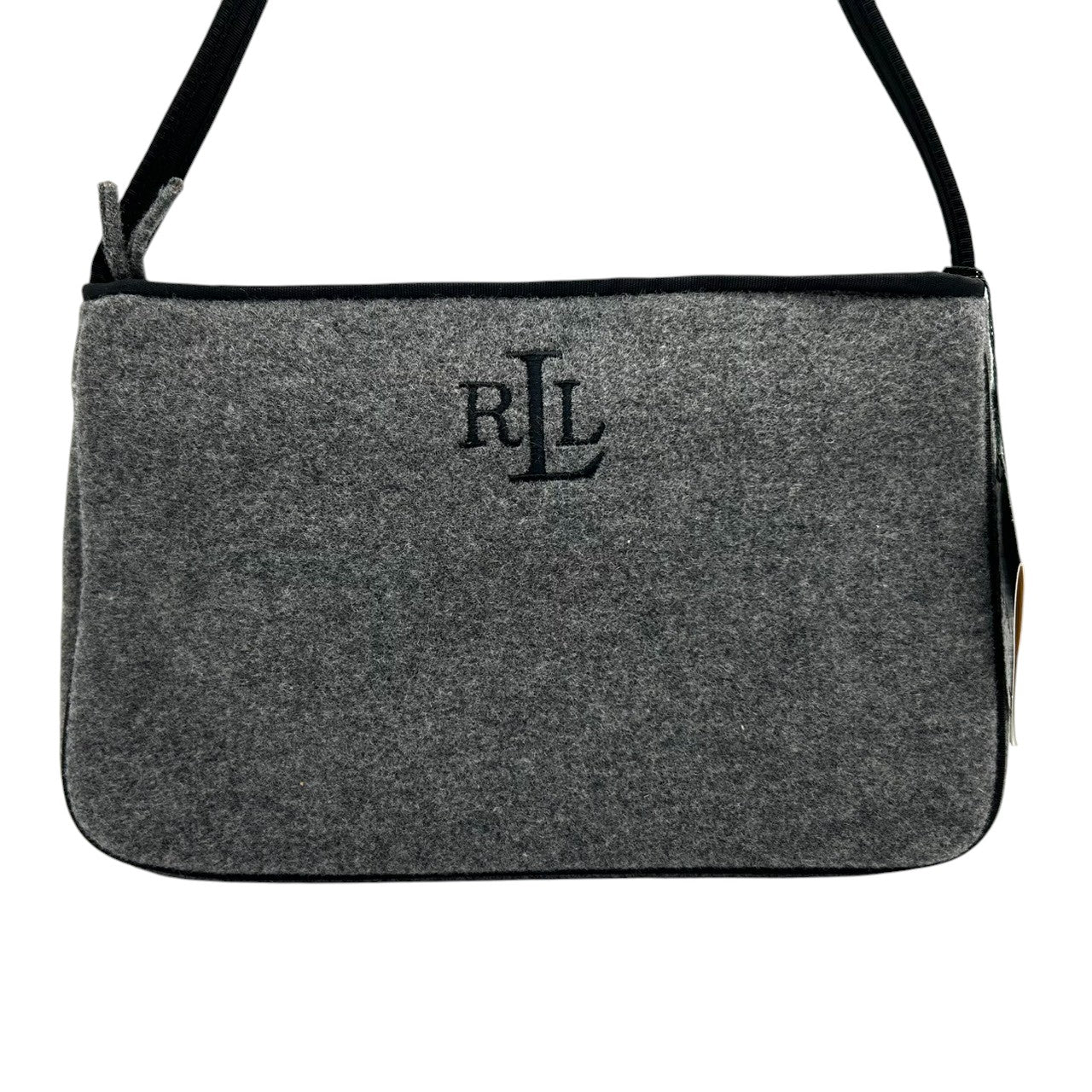 【美品/タグ付き】LAUREN RALPH LAUREN ローレンラルフローレン ショルダーバッグ ワンショルダー アクセサリーポーチ ウール グレー ブラック RLLロゴ 刺繍 レディース エレガント クラシック 秋冬モデル クリーニング済み s99