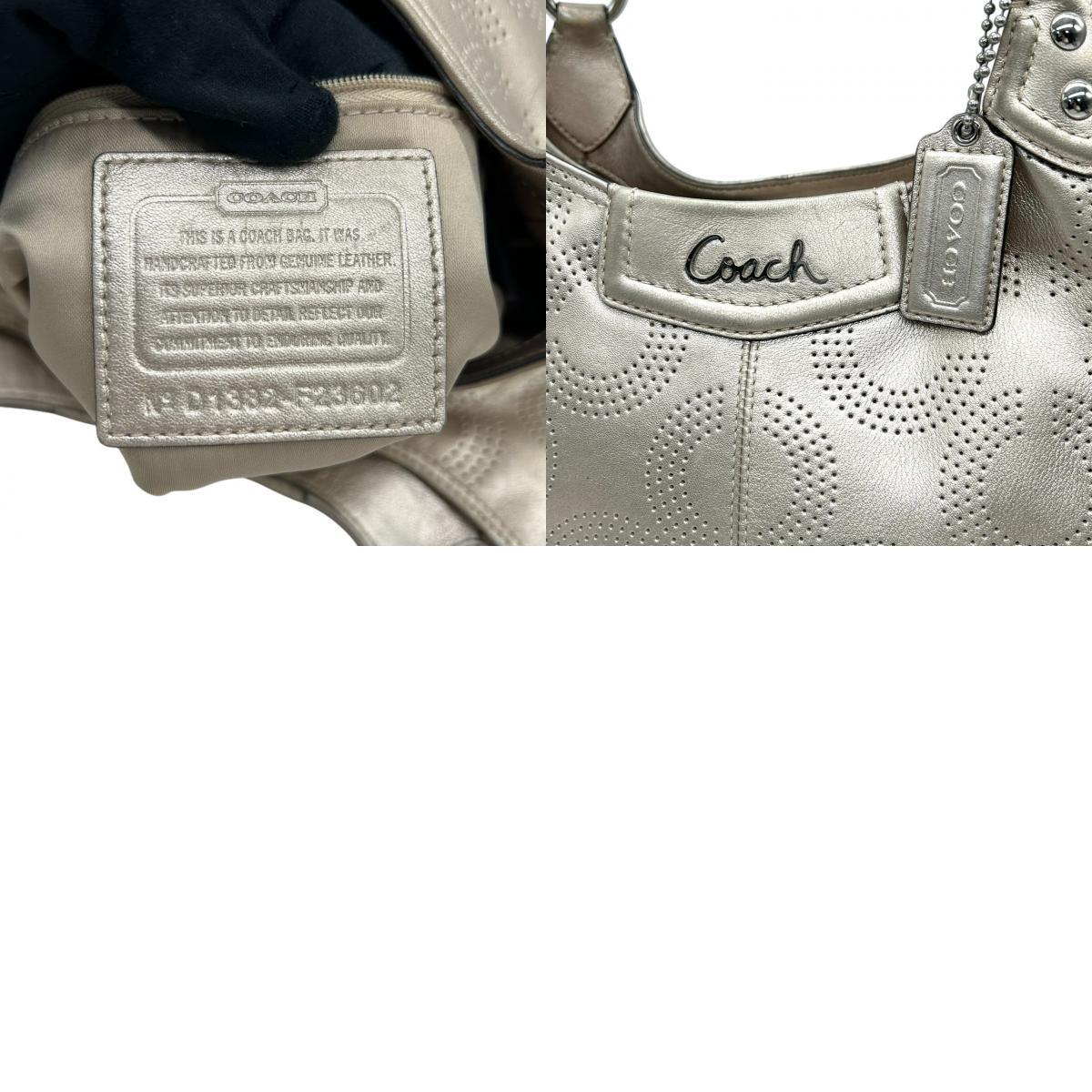 【美品】COACH コーチ ショルダーバッグ ワンショルダー F23602 パンチングレザー オプアート シグネチャー ゴールド シャンパンゴールド系 本革 レディース エレガント 通勤通学 人気モデル クリーニング済み s99