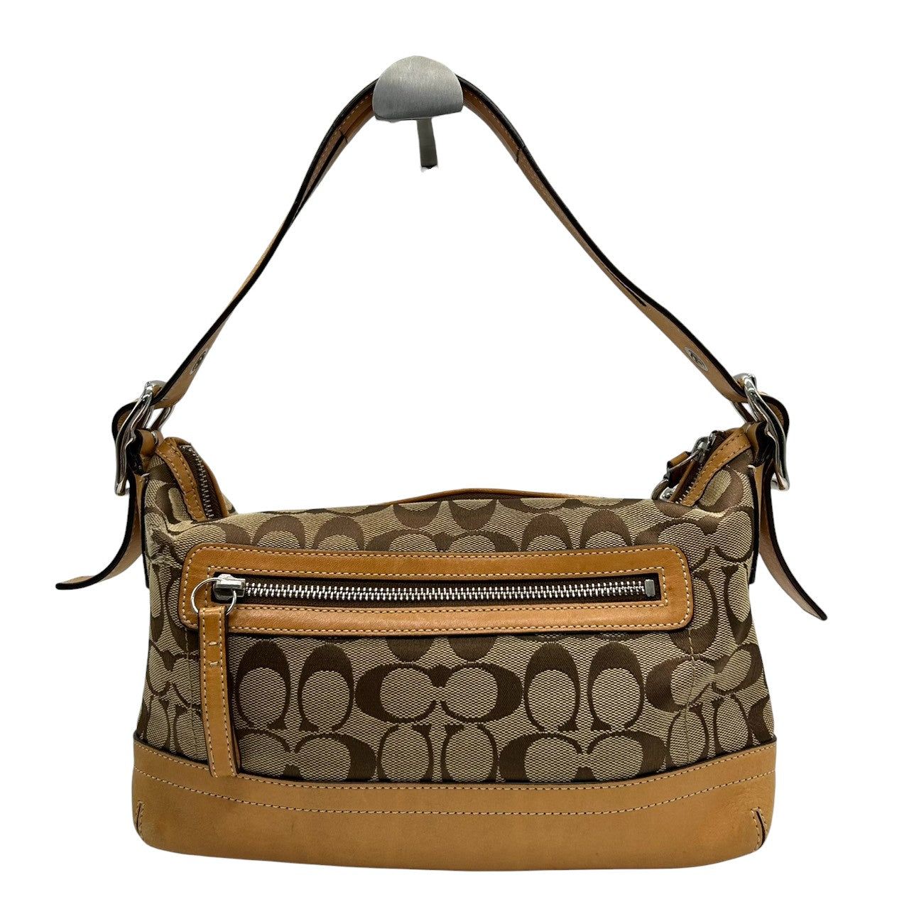 【COACH】コーチ ハンドバッグ ワンショルダーバッグ 9363P シグネチャー キャンバス レザー ブラウン ベージュ系 自立可 レディース クラシックデザイン タッセルチャーム付き 定番人気モデル クリーニング済み s99