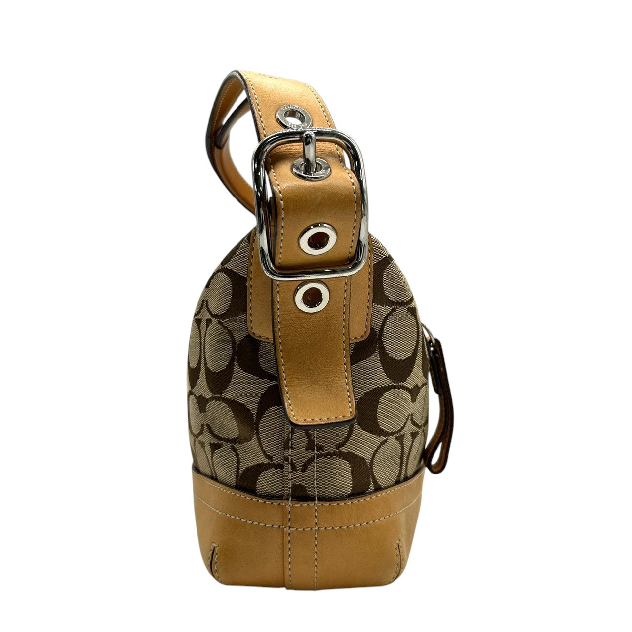 【COACH】コーチ ハンドバッグ ワンショルダーバッグ 9363P シグネチャー キャンバス レザー ブラウン ベージュ系 自立可 レディース クラシックデザイン タッセルチャーム付き 定番人気モデル クリーニング済み s99