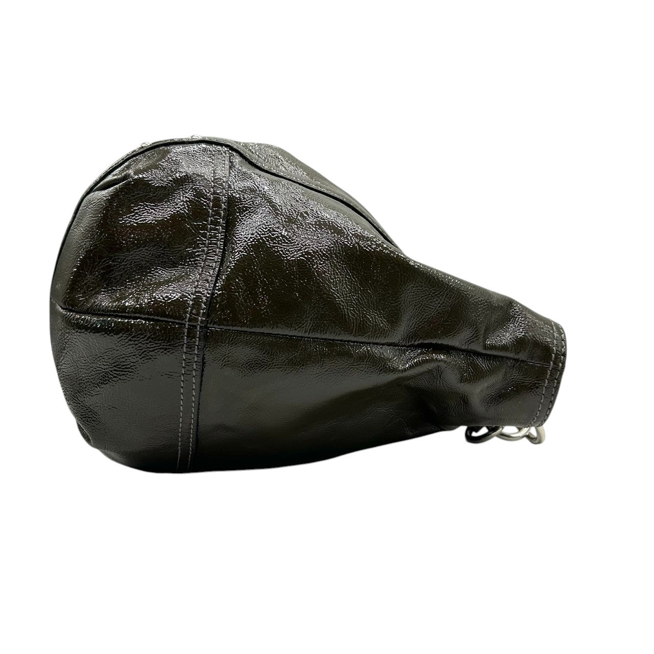 【COACH】コーチ ギャザー トートバッグ ワンショルダー F18231 大容量 A4収納可 パテントレザー エナメル グリーン カーキ系 チェーンハンドル レディース エレガント ビジネス 通勤通学 人気モデル クリーニング済み s86