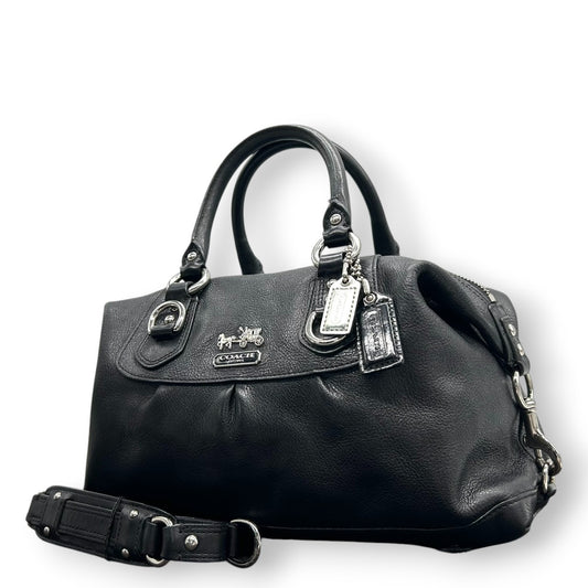 【美品/保存袋付き】COACH コーチ マディソン 2WAY ハンドバッグ ショルダーバッグ 12937 サッチェルバッグ 自立可 本革 ペブルドレザー ブラック 黒 ギャザー ホースアンドキャリッジロゴ レディース エレガント クリーニング済み s86