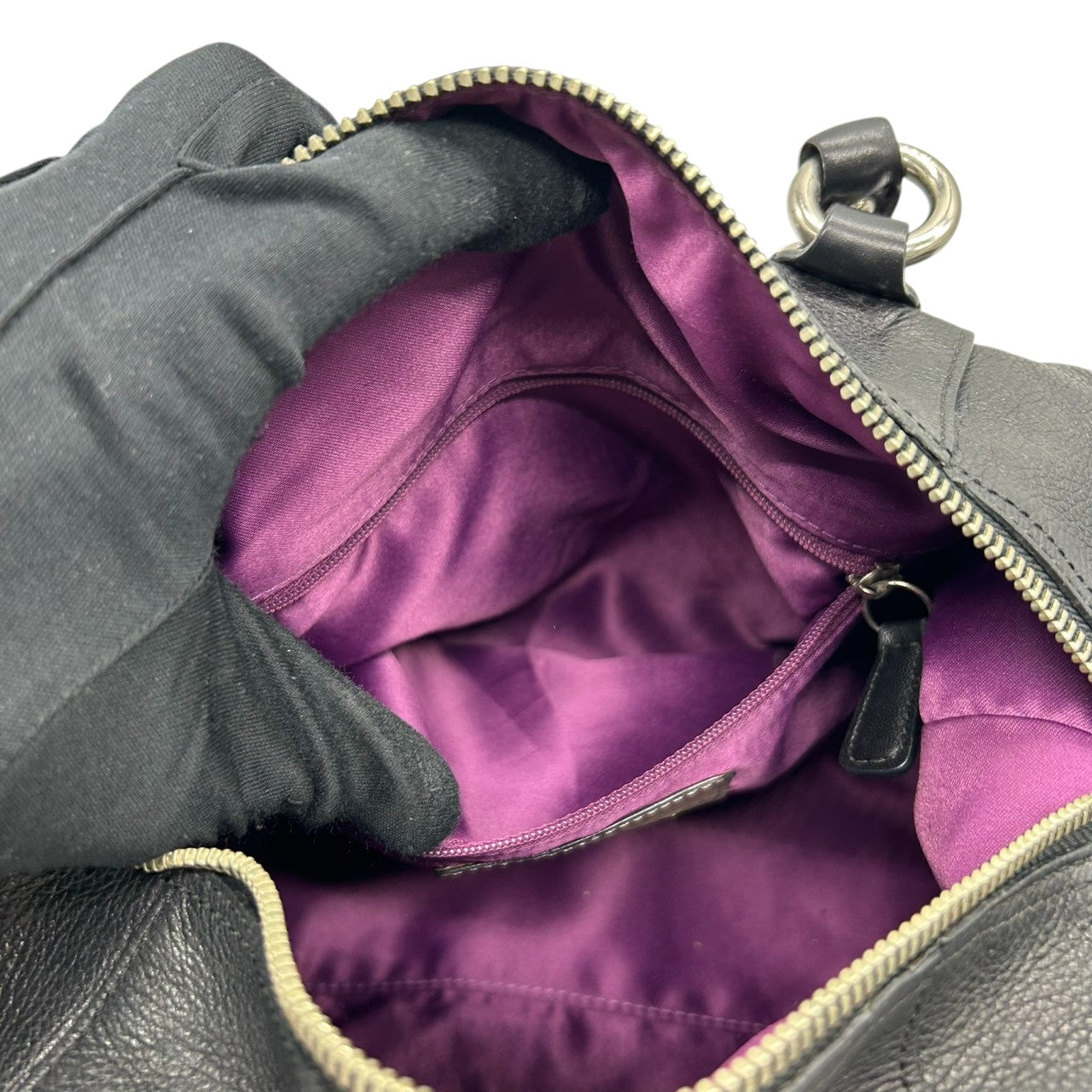 【美品/保存袋付き】COACH コーチ マディソン 2WAY ハンドバッグ ショルダーバッグ 12937 サッチェルバッグ 自立可 本革 ペブルドレザー ブラック 黒 ギャザー ホースアンドキャリッジロゴ レディース エレガント クリーニング済み s86